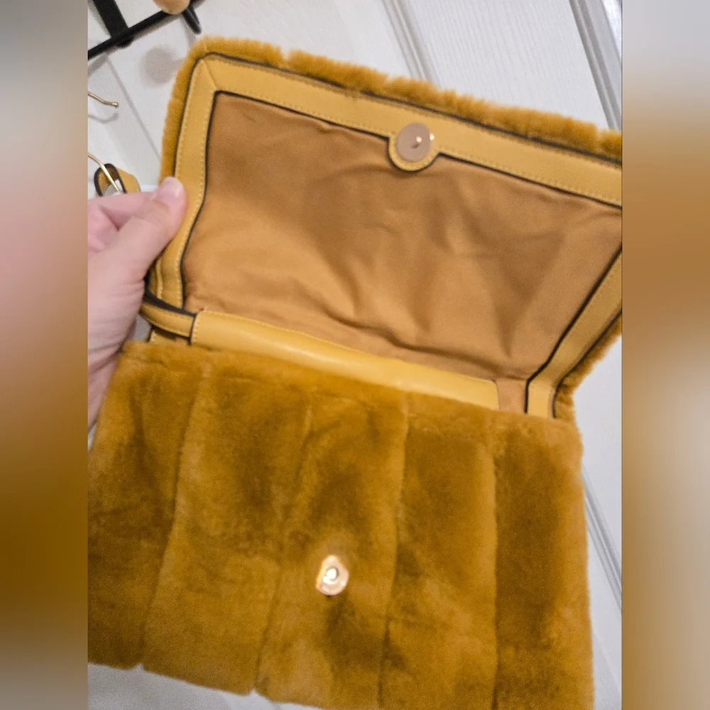 A New Day Faux Fur Mustard Yellow Clutch